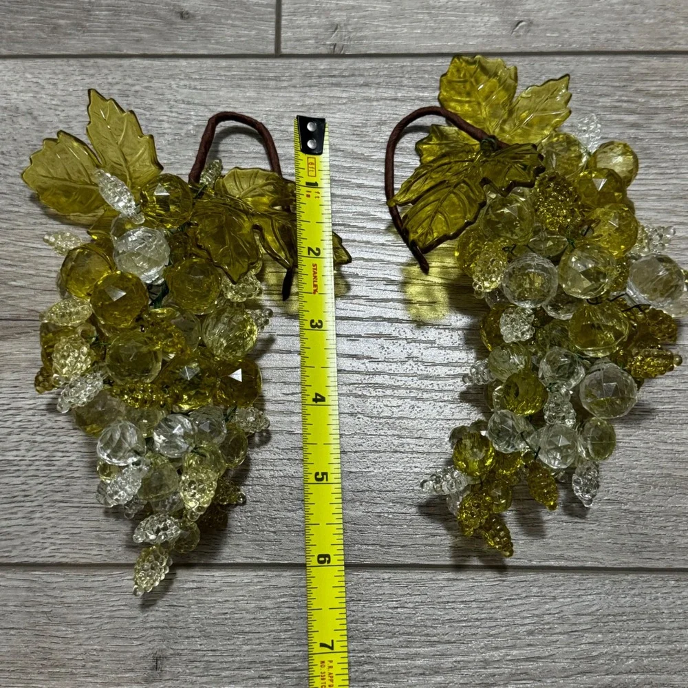 Vintage Green lucite Faceted‎ Acrylic Grape Clusters MCM Decor Set of 2